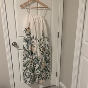 Floral Print Dress - White and Green